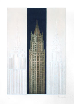 New York - Woolworth Building / Joseph Robers/Farbradierung mit Prägedruck
